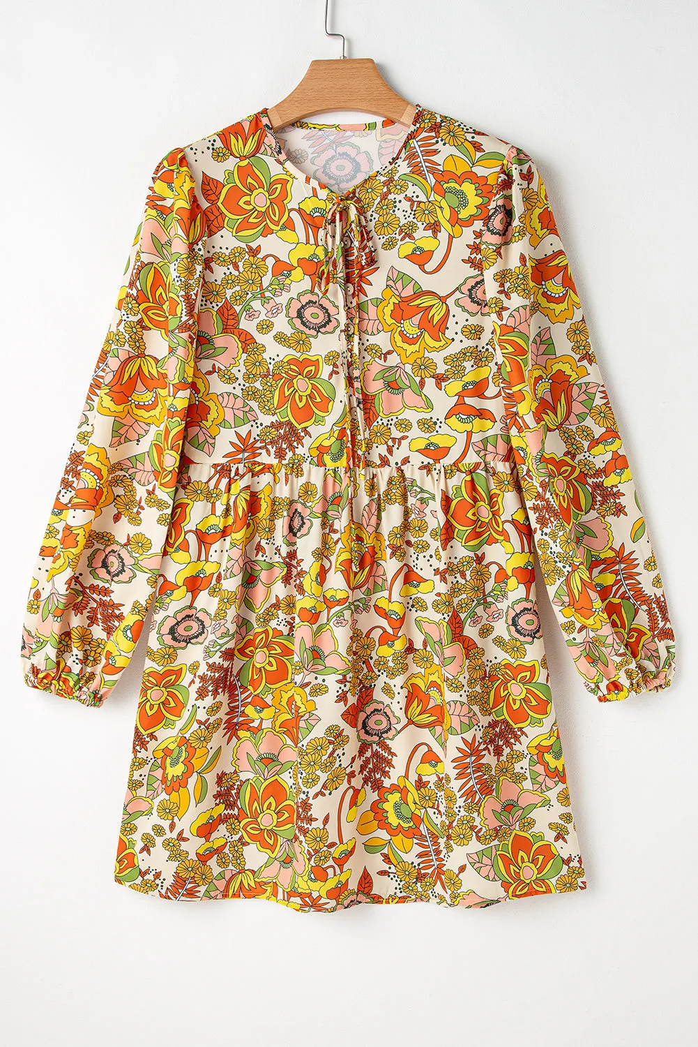 Yellow Cream Floral Print V Neck Puff Sleeve Mini Dress sold by Beagle Boutique product image thumbnail 5