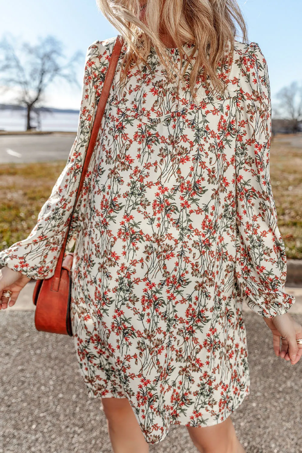 White Floral Printed Long Sleeve Mini Dress sold by Beagle Boutique product image thumbnail 4