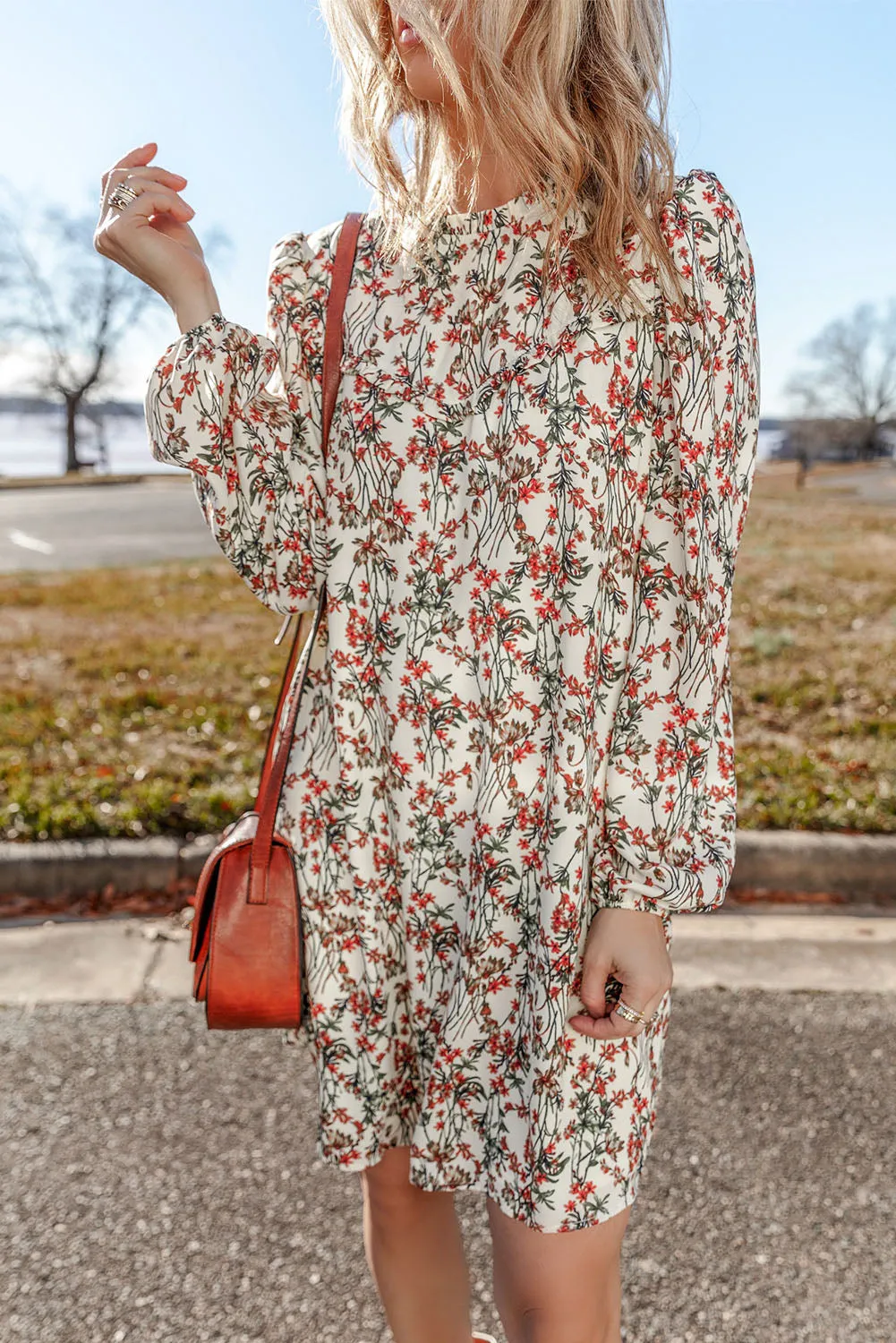 White Floral Printed Long Sleeve Mini Dress sold by Beagle Boutique product image thumbnail 3
