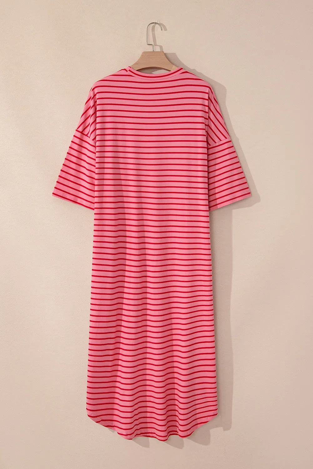 Strawberry Pink Striped 3/4 Sleeve Round Hem Shift T Shirt Dress sold by Beagle Boutique product image thumbnail 5