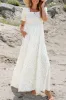 White Frilly Shirred Bodice Tiered Floral Maxi Dress sold by Beagle Boutique