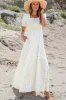 White Frilly Shirred Bodice Tiered Floral Maxi Dress sold by Beagle Boutique