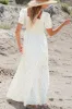White Frilly Shirred Bodice Tiered Floral Maxi Dress sold by Beagle Boutique