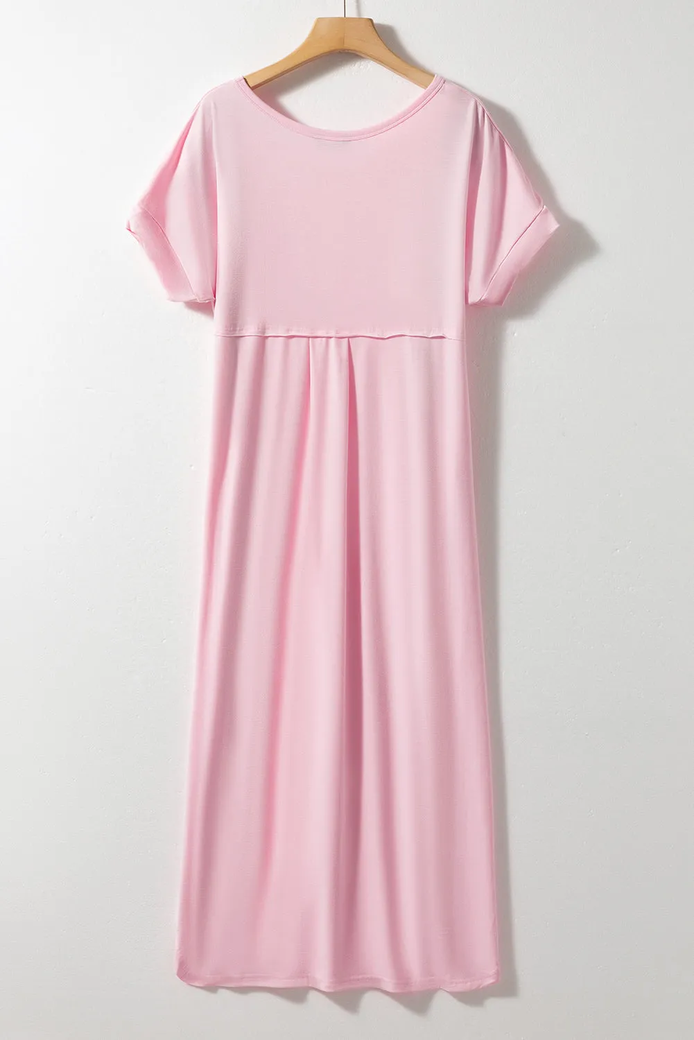 Pink V Neck Hidden Pocket Splits Maxi T-shirt Dress sold by Beagle Boutique product image thumbnail 5