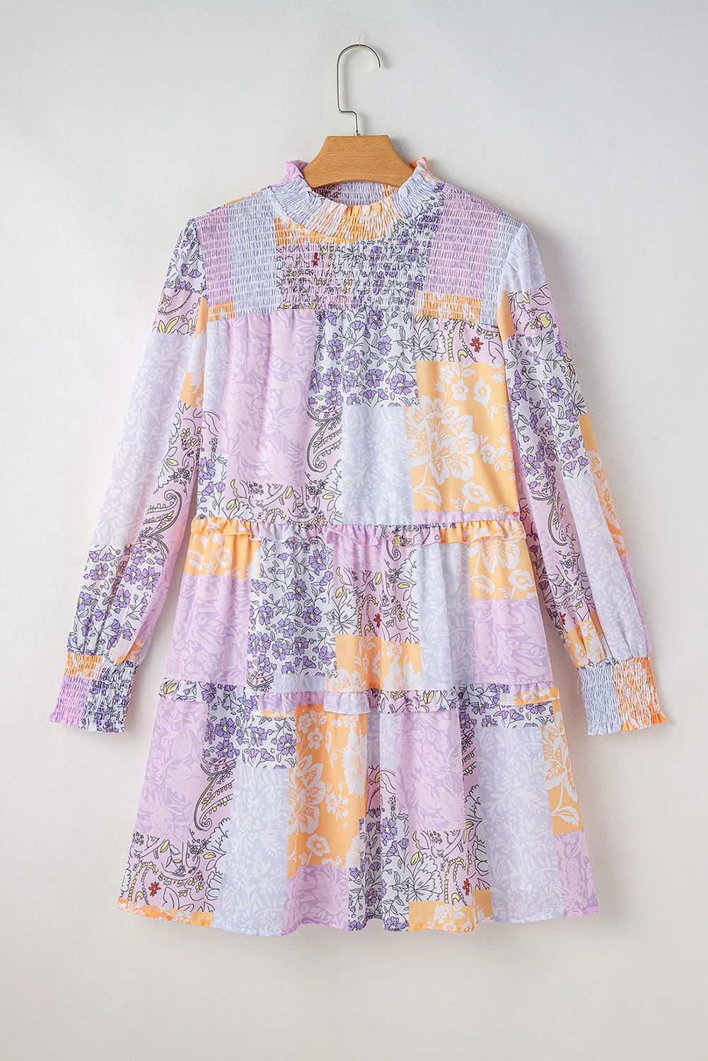 Multicolour Floral Smocked Mock Neck Ruffled Tiered Bubble Sleeve Dress sold by Beagle Boutique product image thumbnail 5