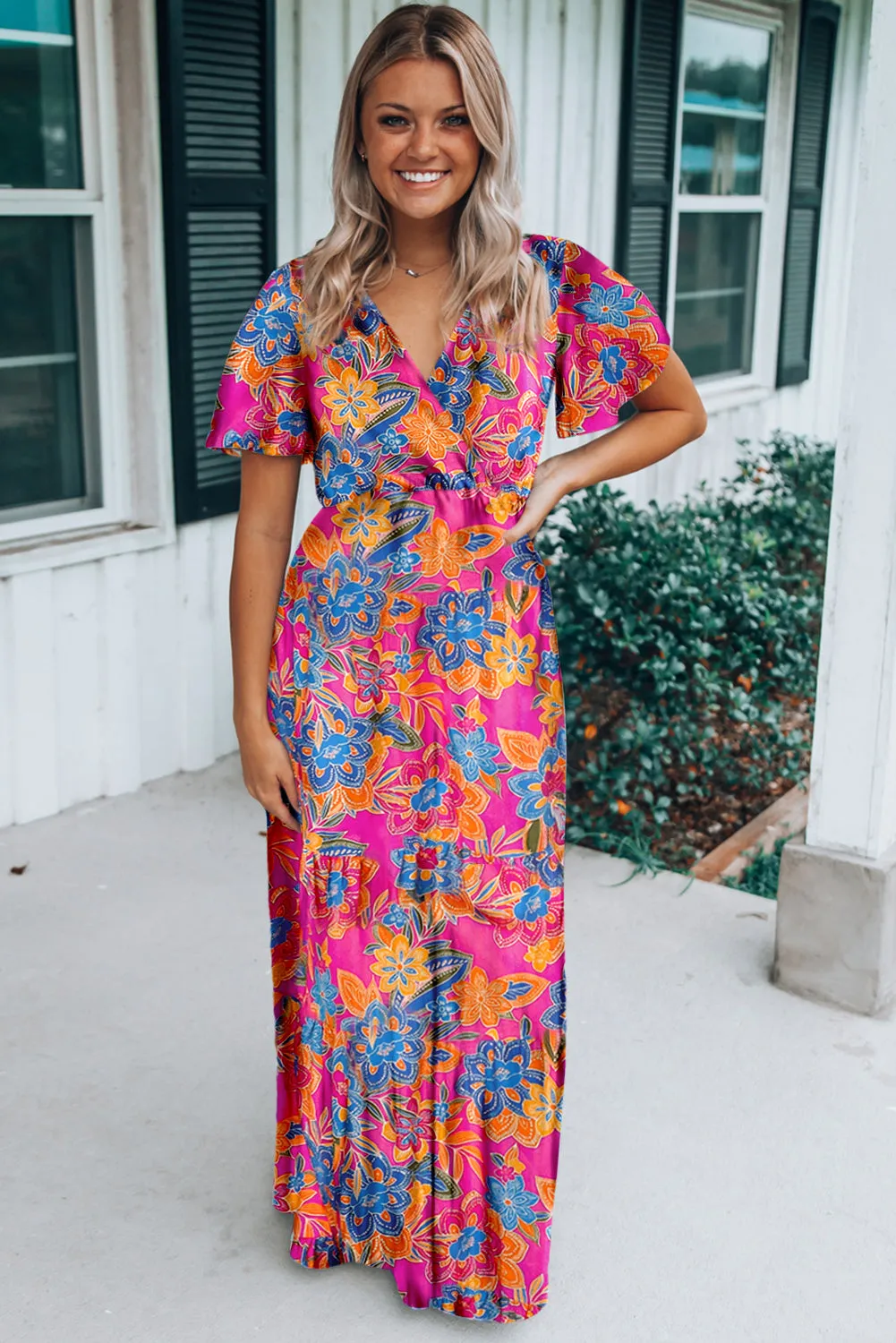 Rose Wrap V Neck Floral Maxi Dress sold by Beagle Boutique product image thumbnail 3