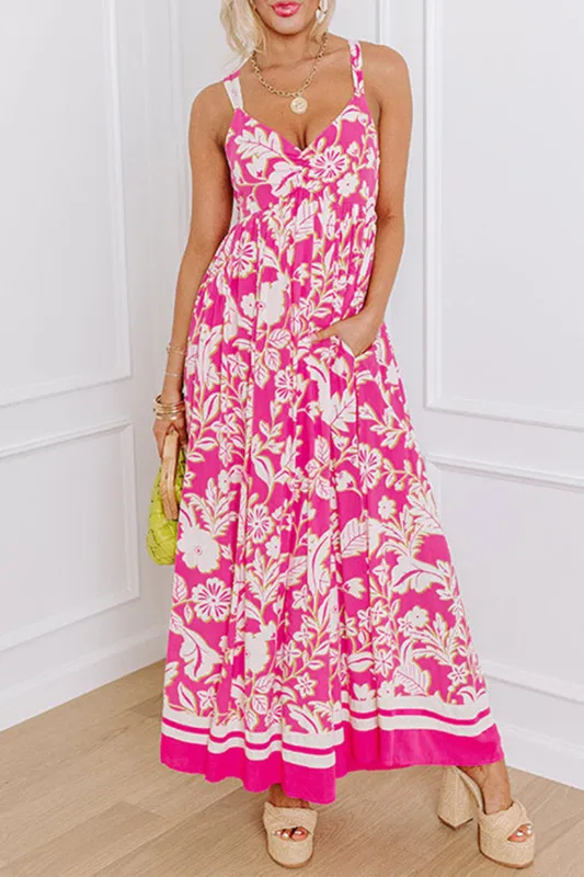 Rose Floral V Neck Crisscross Backless Maxi Dress sold by Beagle Boutique