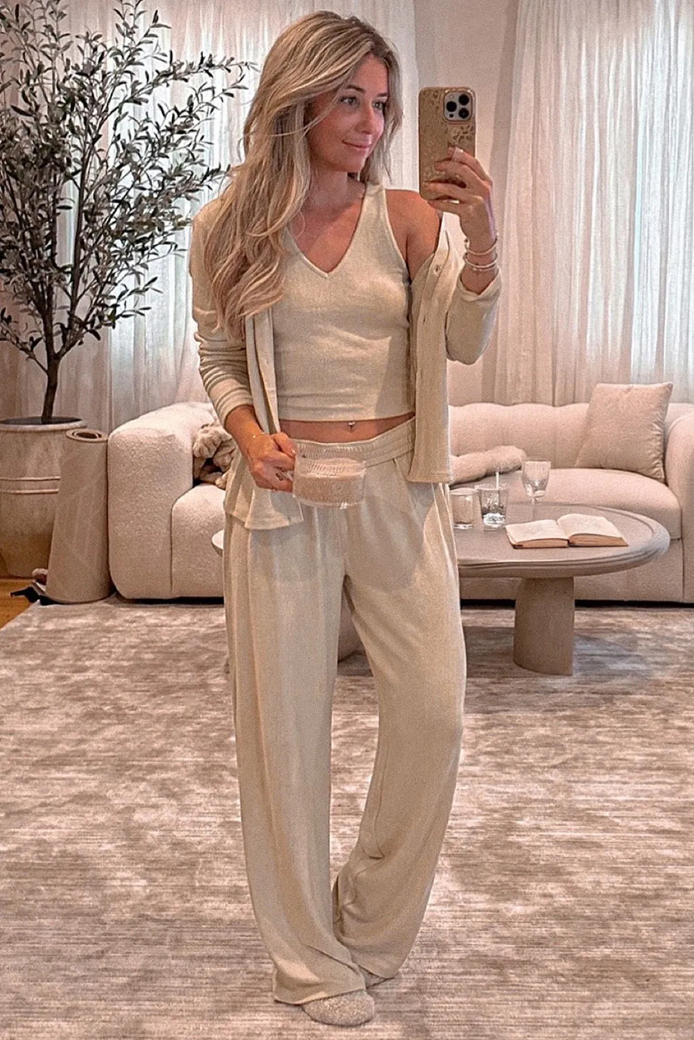 Oatmeal 3-Piece Cozy Knit Pyjama Set sold by Beagle Boutique product image thumbnail 3