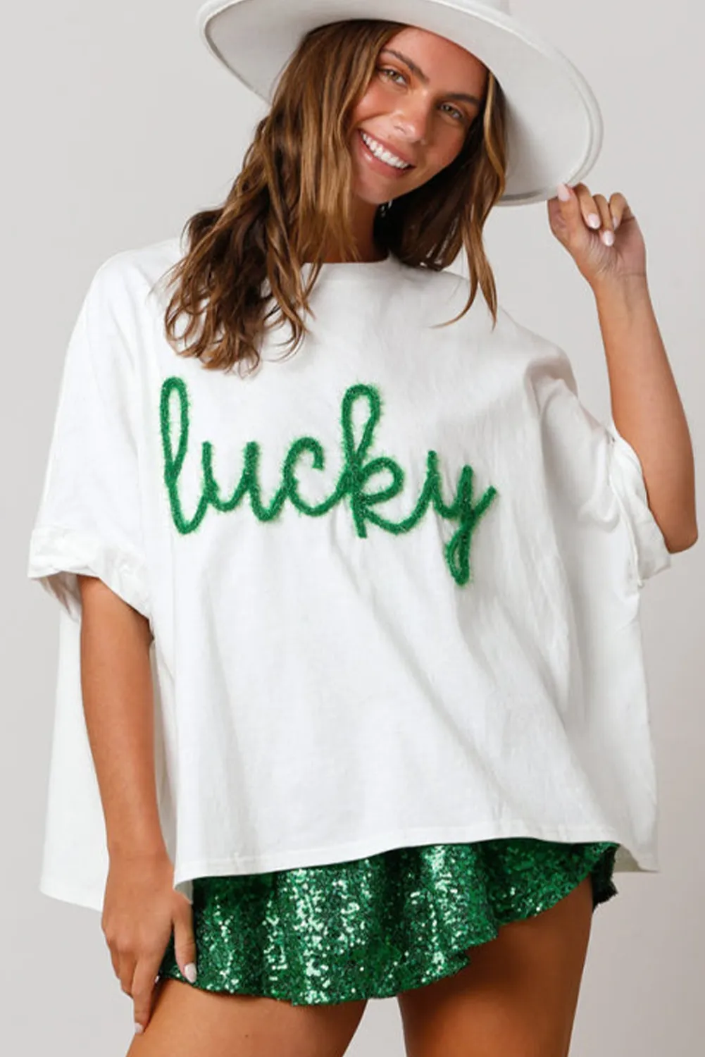 White Lucky Tinsel Graphic St Patrick Fashion Tee sold by Beagle Boutique product image thumbnail 4