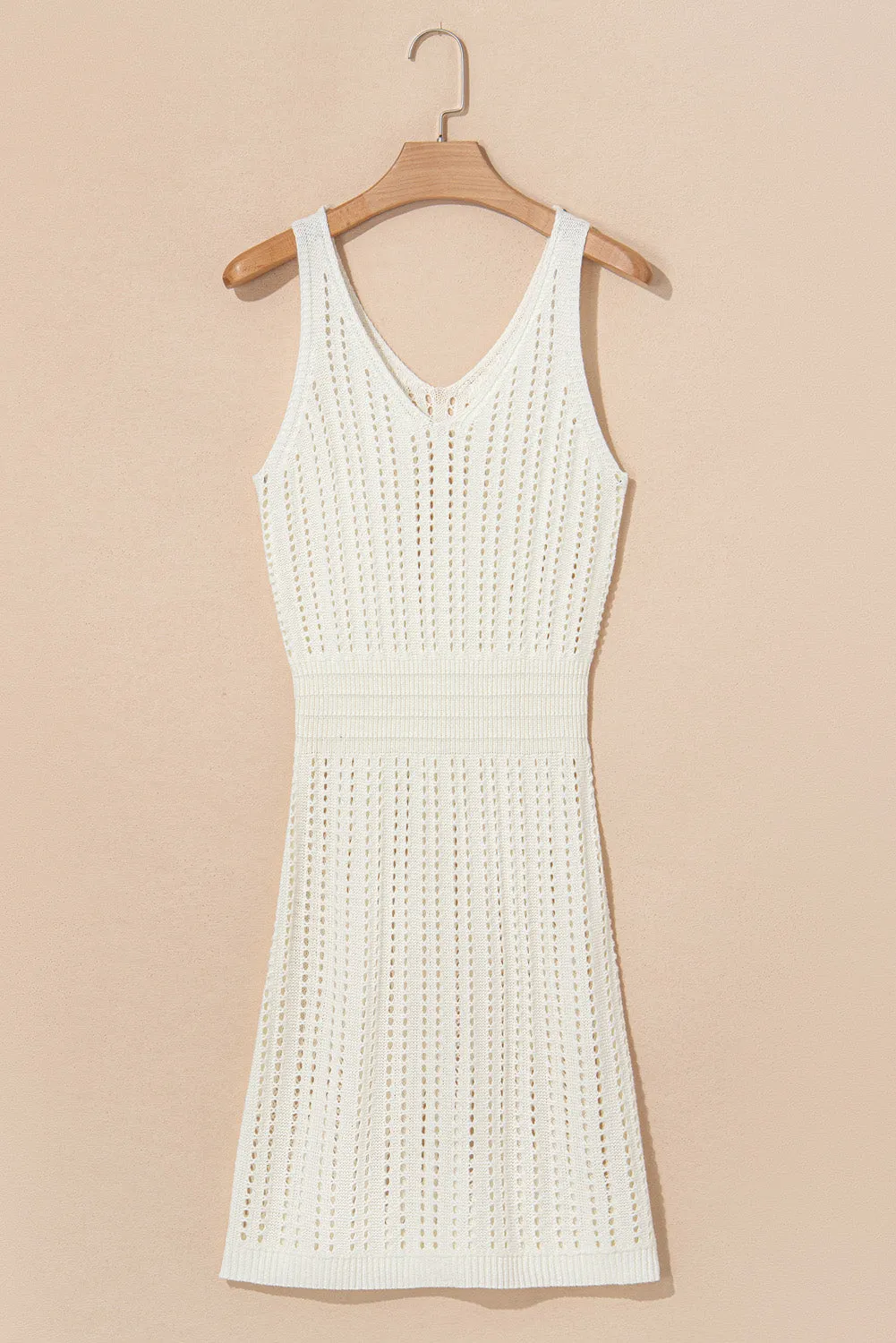 White Eyelet Crochet Sleeveless V Neck Beach Dress sold by Beagle Boutique product image thumbnail 5