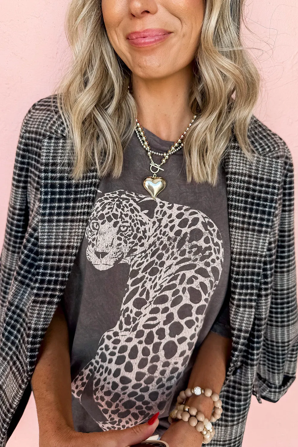 Medium Grey Vintage Cheetah Printed Mineral Wash Graphic Tee sold by Beagle Boutique product image thumbnail 5