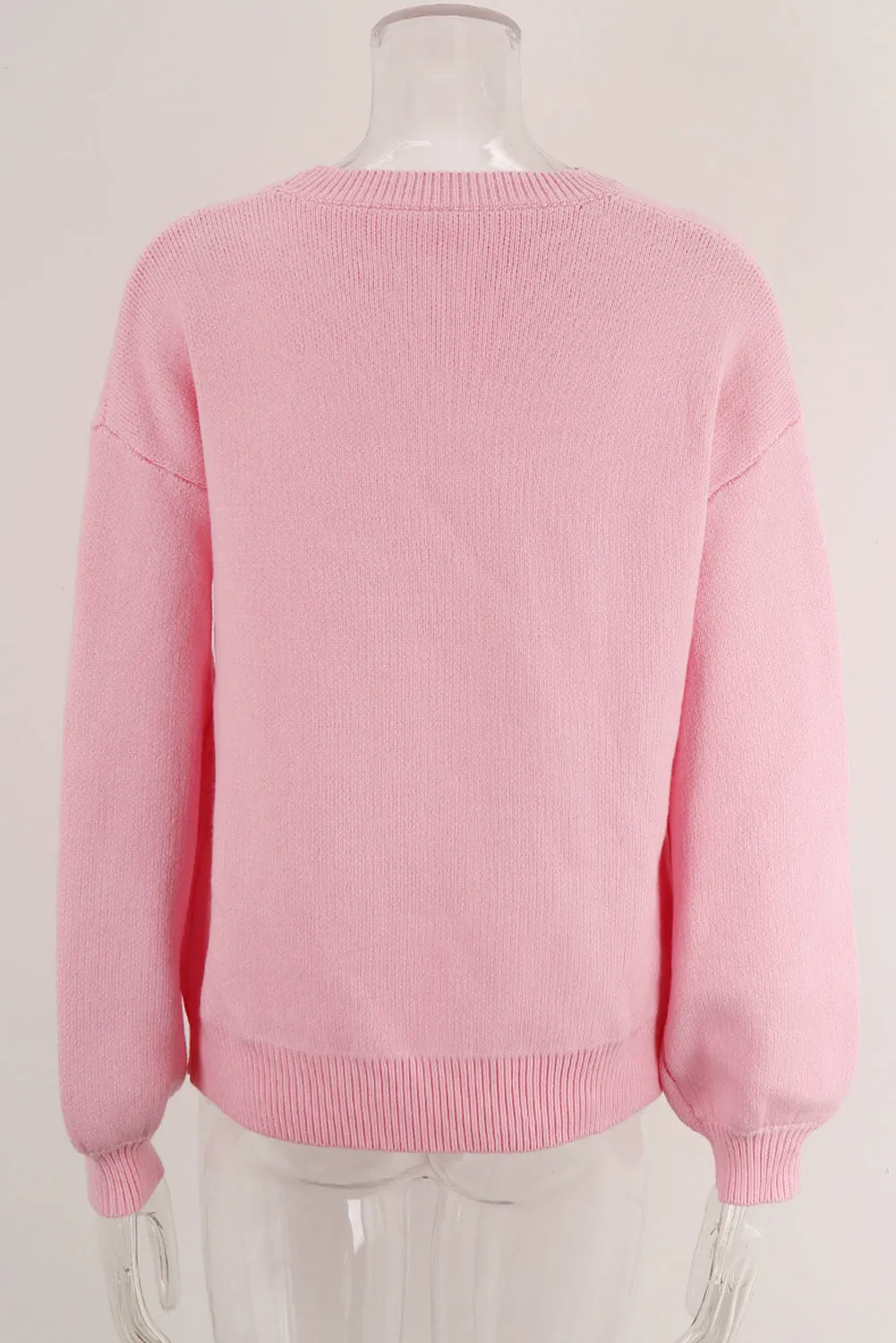 Pink Bow Graphic Drop Shoulder Round Neck Sweater sold by Beagle Boutique product image thumbnail 5