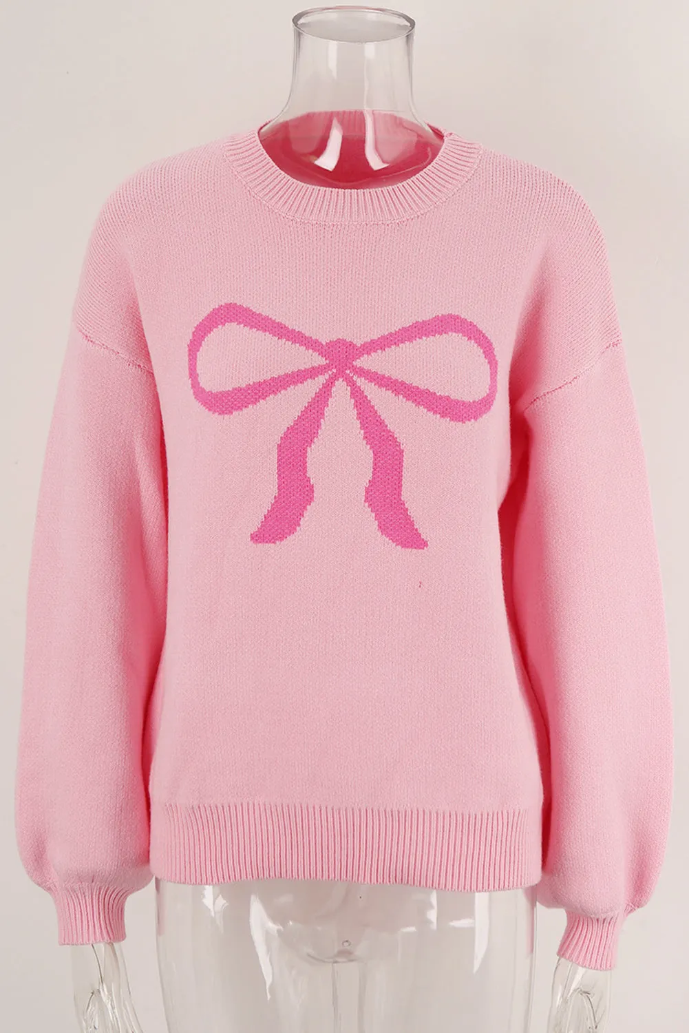 Pink Bow Graphic Drop Shoulder Round Neck Sweater sold by Beagle Boutique product image thumbnail 4