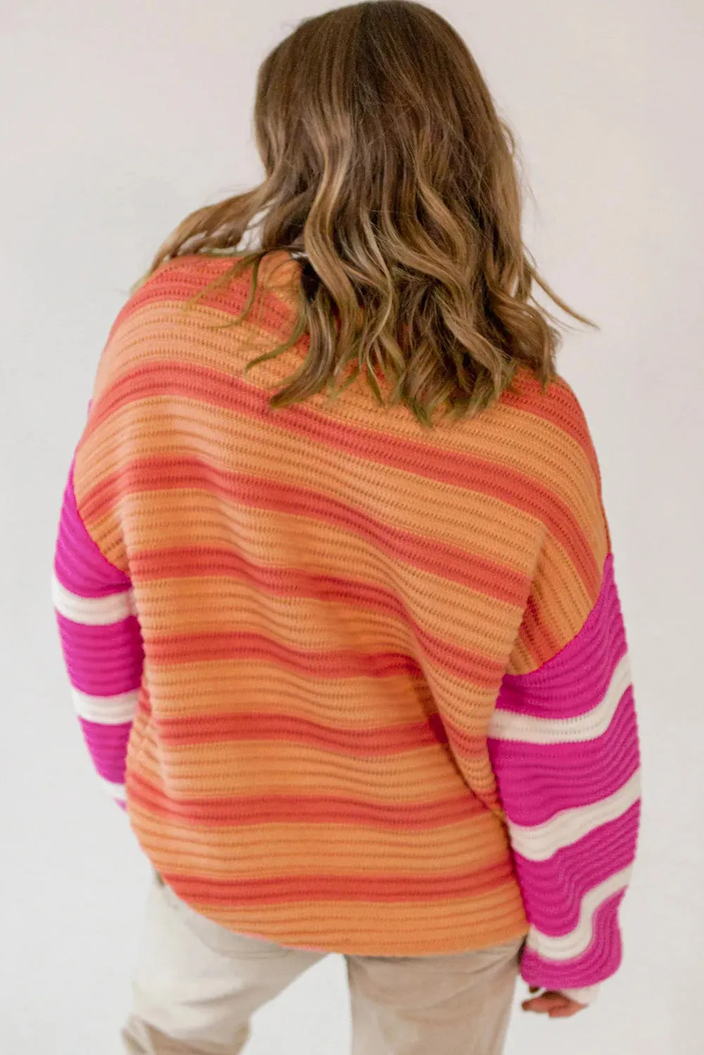 Orange Stripe Colourblock Crew Neck Drop Shoulder Loose Sweater sold by Beagle Boutique product image thumbnail 2