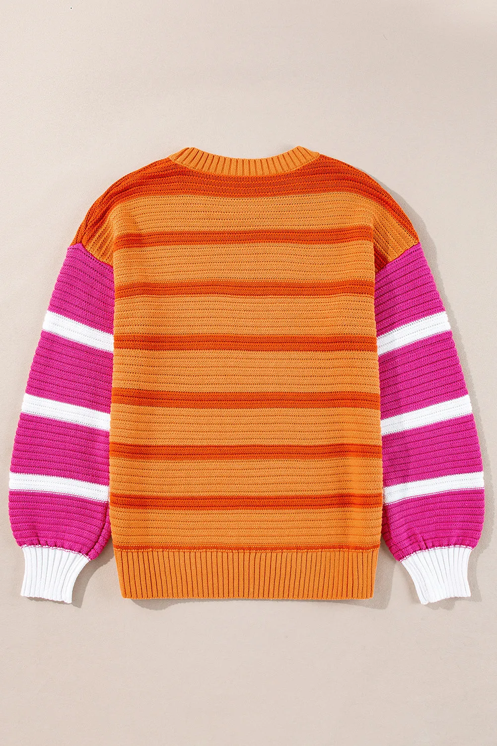 Orange Stripe Colourblock Crew Neck Drop Shoulder Loose Sweater sold by Beagle Boutique product image thumbnail 4