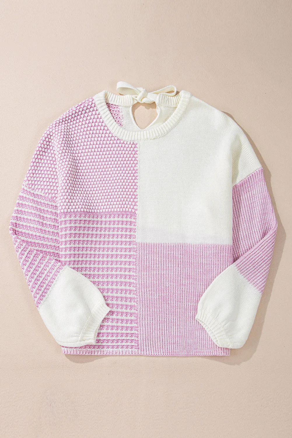 Pink Neutral Colourblock Tie Back Sweater sold by Beagle Boutique product image thumbnail 4