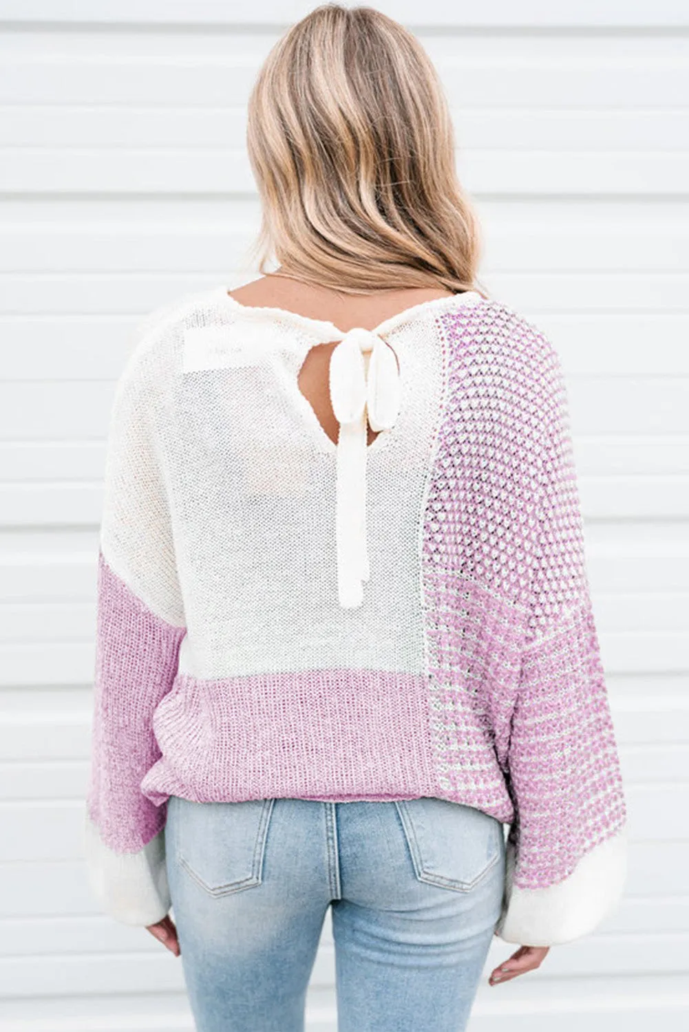 Pink Neutral Colourblock Tie Back Sweater sold by Beagle Boutique product image thumbnail 2
