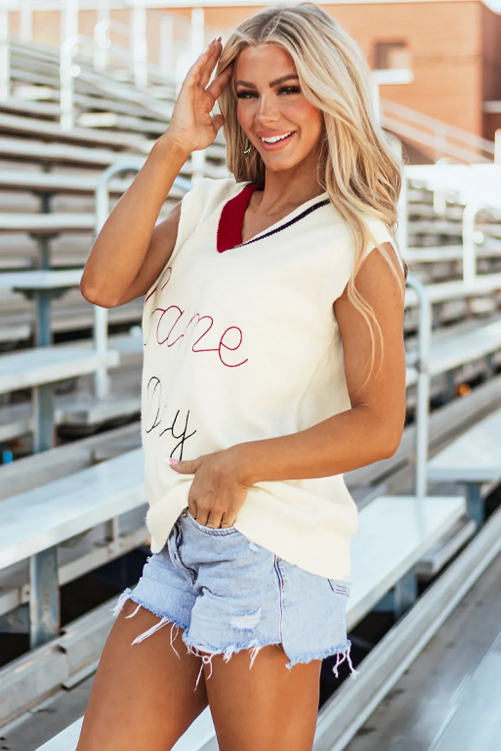 White Vintage Game Day Sweater Tank Top sold by Beagle Boutique product image thumbnail 3
