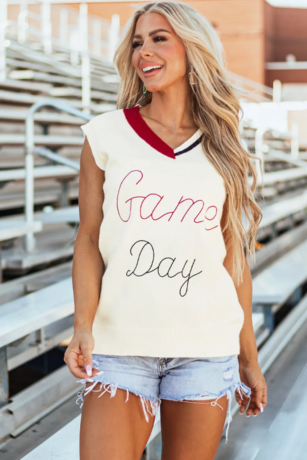 White Vintage Game Day Sweater Tank Top sold by Beagle Boutique product image thumbnail 4