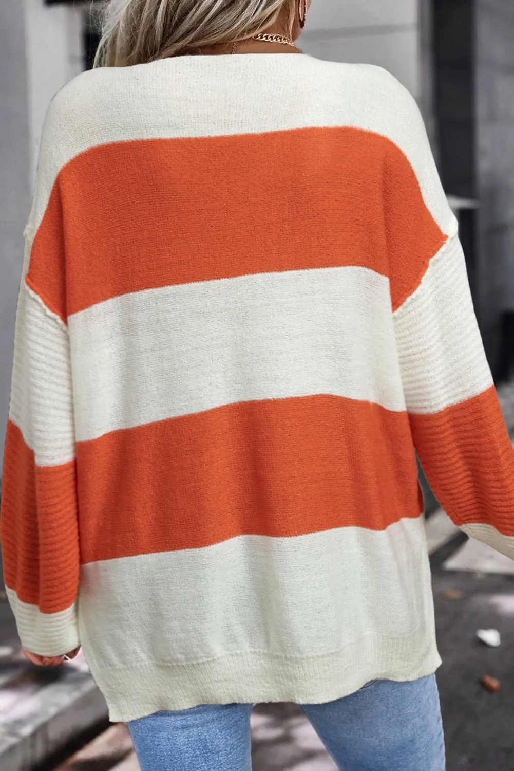 Stripe Loose Colour Block Drop Shoulder Bubble Sleeve Sweater sold by Beagle Boutique product image thumbnail 3