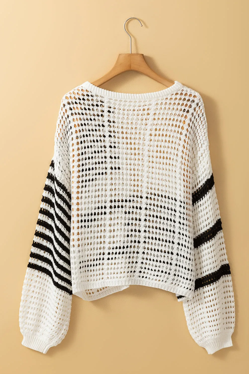 White Stripe Contrast Striped Crochet Puff Sleeve Sweater sold by Beagle Boutique product image thumbnail 5