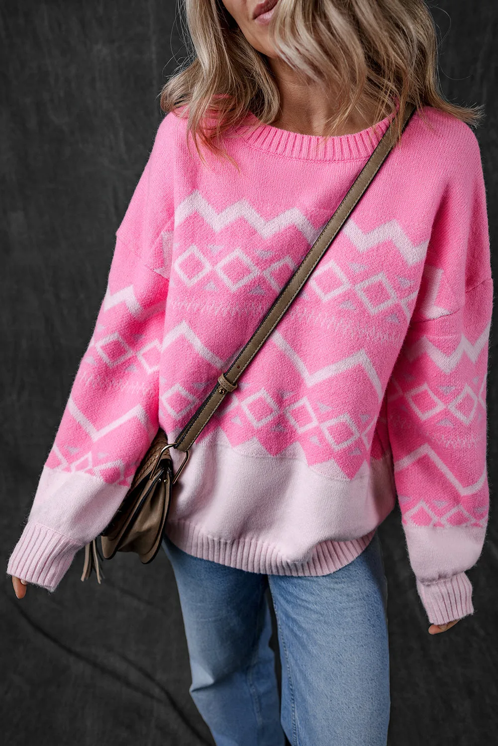 Pink Western Aztec Geometric Drop Shoulder Sweater sold by Beagle Boutique product image thumbnail 3