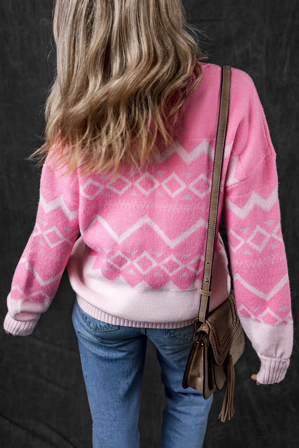 Pink Western Aztec Geometric Drop Shoulder Sweater sold by Beagle Boutique product image thumbnail 2