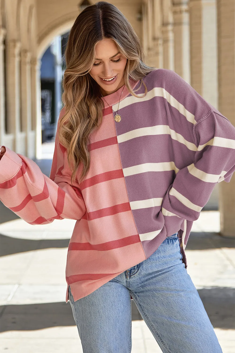 Pink Stripe Colourblock Oversized Sweater sold by Beagle Boutique product image thumbnail 5