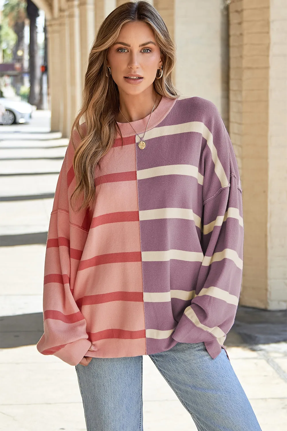 Pink Stripe Colourblock Oversized Sweater sold by Beagle Boutique
