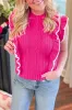 Strawberry Pink Textured Knit Ruffled Mock Neck Sweater Tank sold by Beagle Boutique