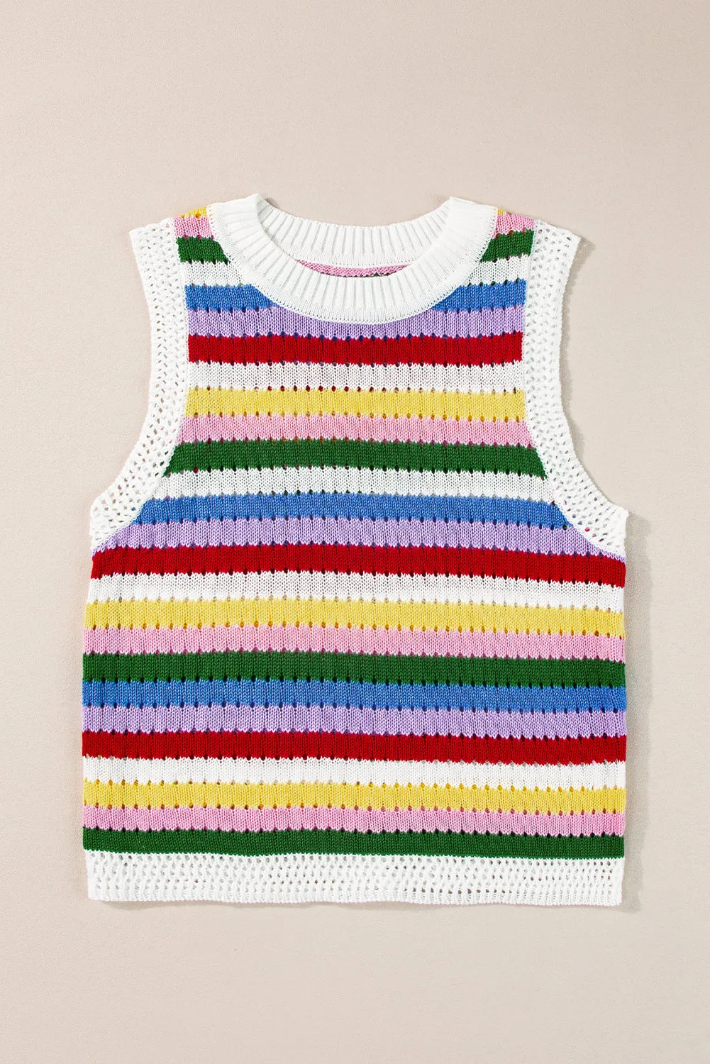Multicolour Striped Knitted Eyelet Slim Sweater Vest sold by Beagle Boutique product image thumbnail 4