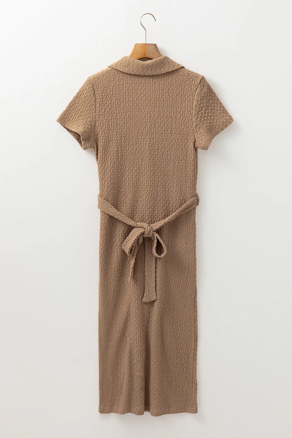 Buckskin Short Sleeve Textured Button Up Tie Waist Long Dress sold by Beagle Boutique product image thumbnail 2