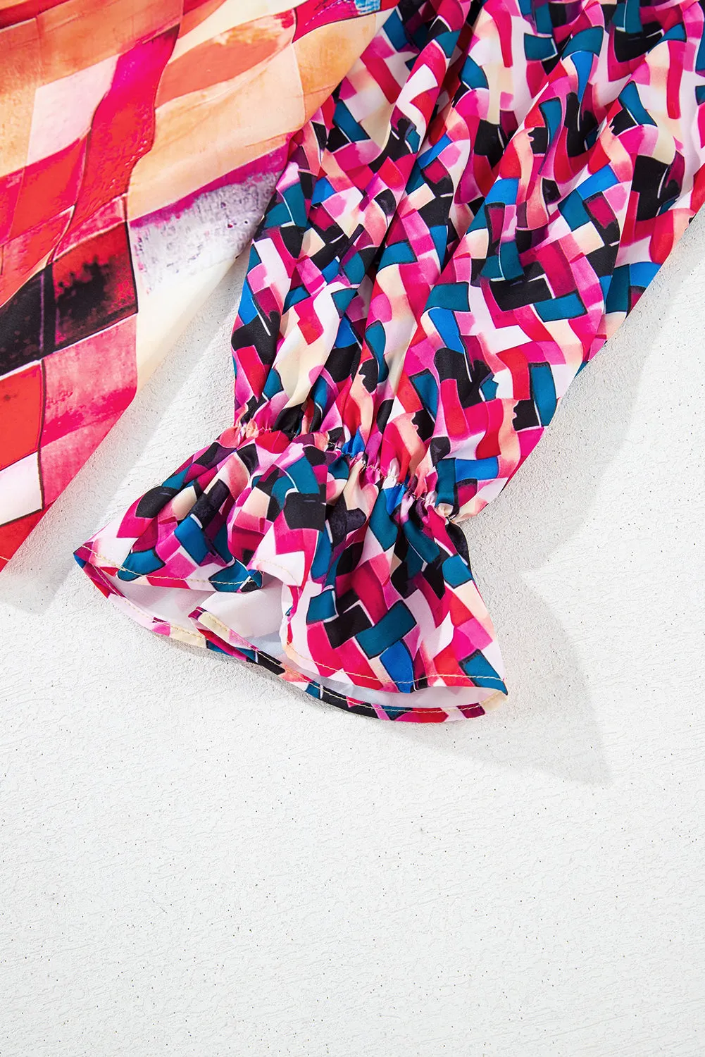 Rose Red Abstract Geometric Pattern Patchwork Puff Sleeve Blouse sold by Beagle Boutique product image thumbnail 4