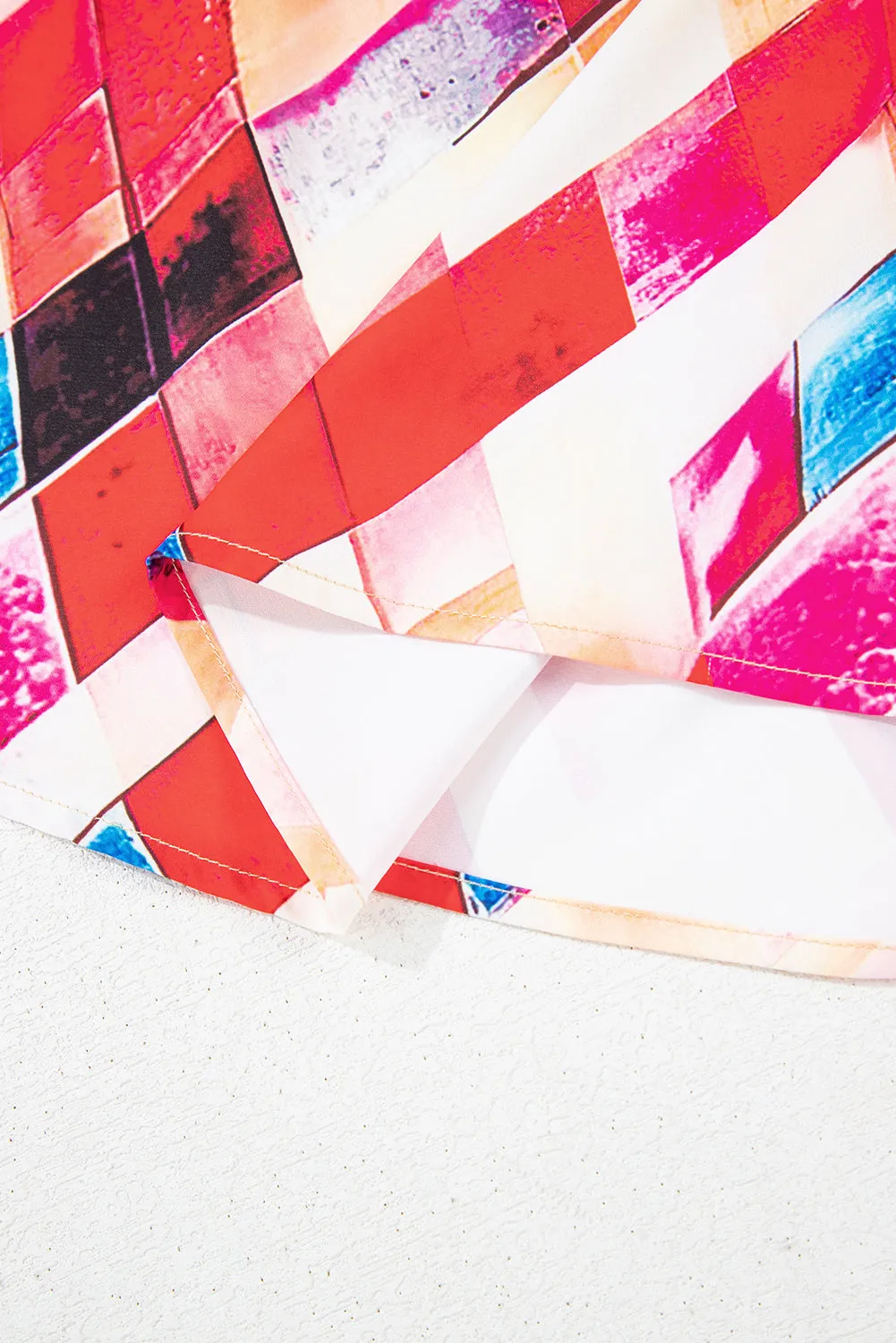 Rose Red Abstract Geometric Pattern Patchwork Puff Sleeve Blouse sold by Beagle Boutique product image thumbnail 3