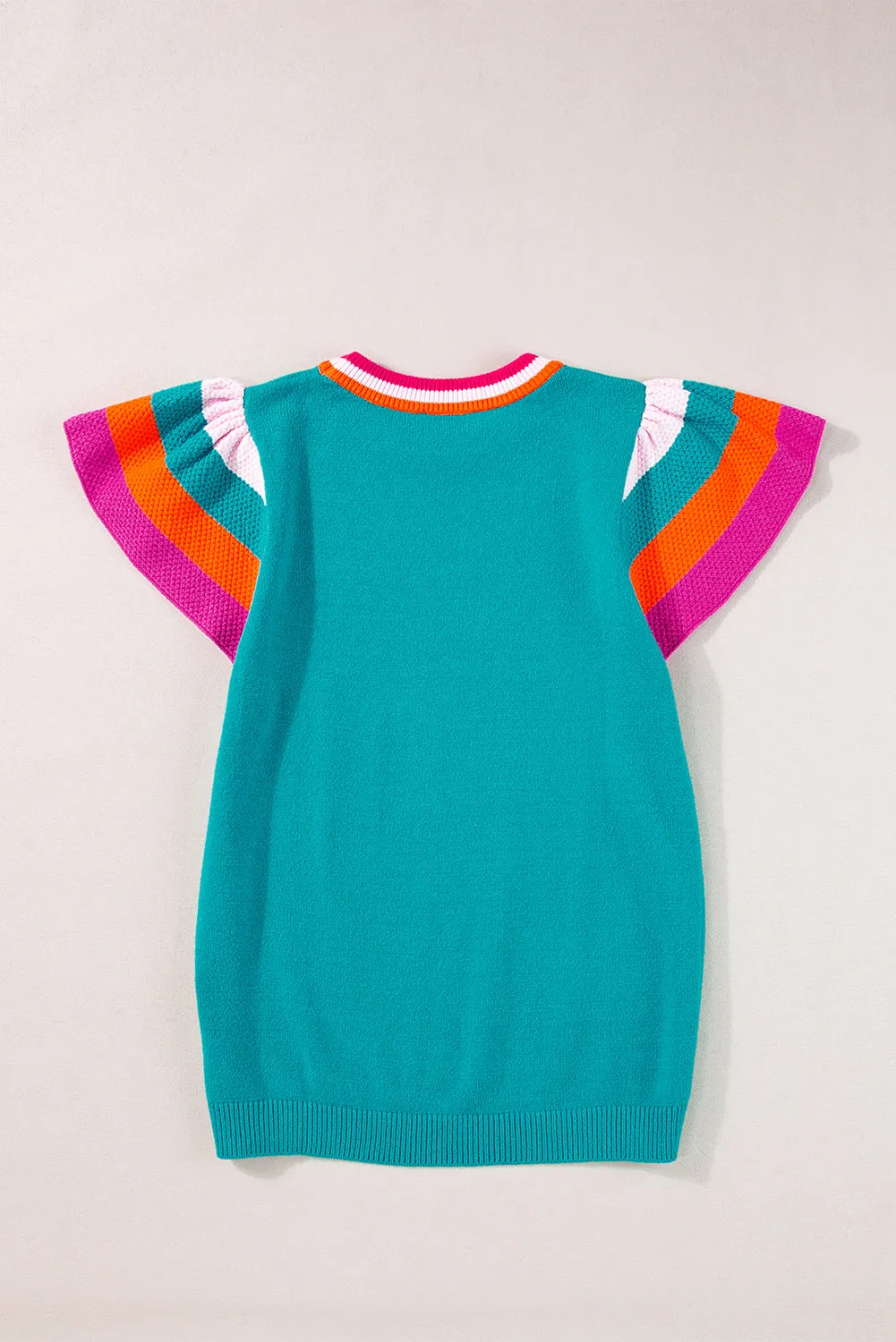 Turquoise Contrast Flutter Sleeves Knitted Sweater T Shirt sold by Beagle Boutique product image thumbnail 5
