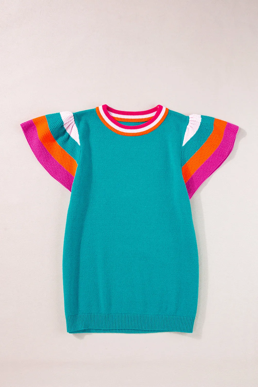 Turquoise Contrast Flutter Sleeves Knitted Sweater T Shirt sold by Beagle Boutique product image thumbnail 4