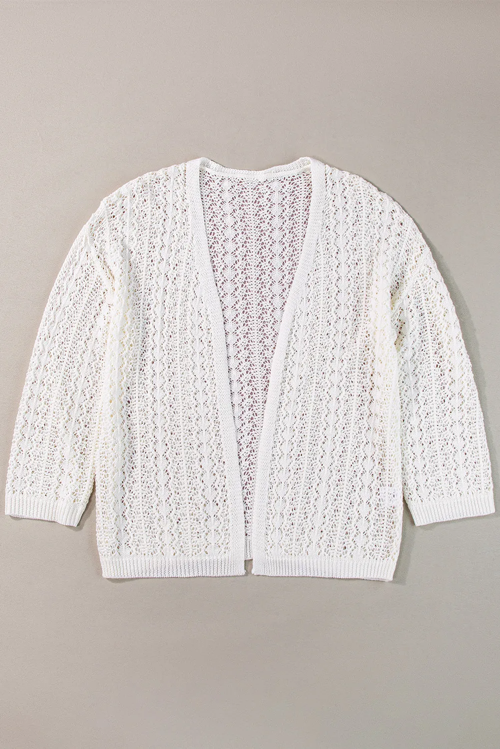 White Stylish Hollow Out Knit Drop Shoulder Cardigan sold by Beagle Boutique product image thumbnail 5