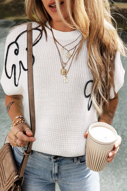 White Flower Embroidery Sweater Top sold by Beagle Boutique