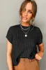 Black Crew Neck Cable Knit Short Sleeve Sweater sold by Beagle Boutique