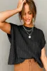 Black Crew Neck Cable Knit Short Sleeve Sweater sold by Beagle Boutique