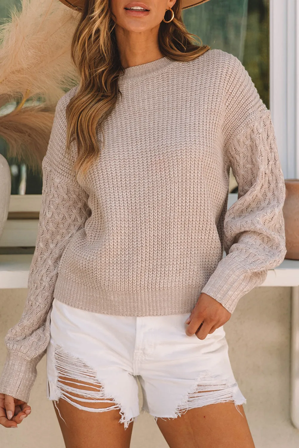 Parchment Cable Knit Sleeve Drop Shoulder Sweater sold by Beagle Boutique product image thumbnail 5