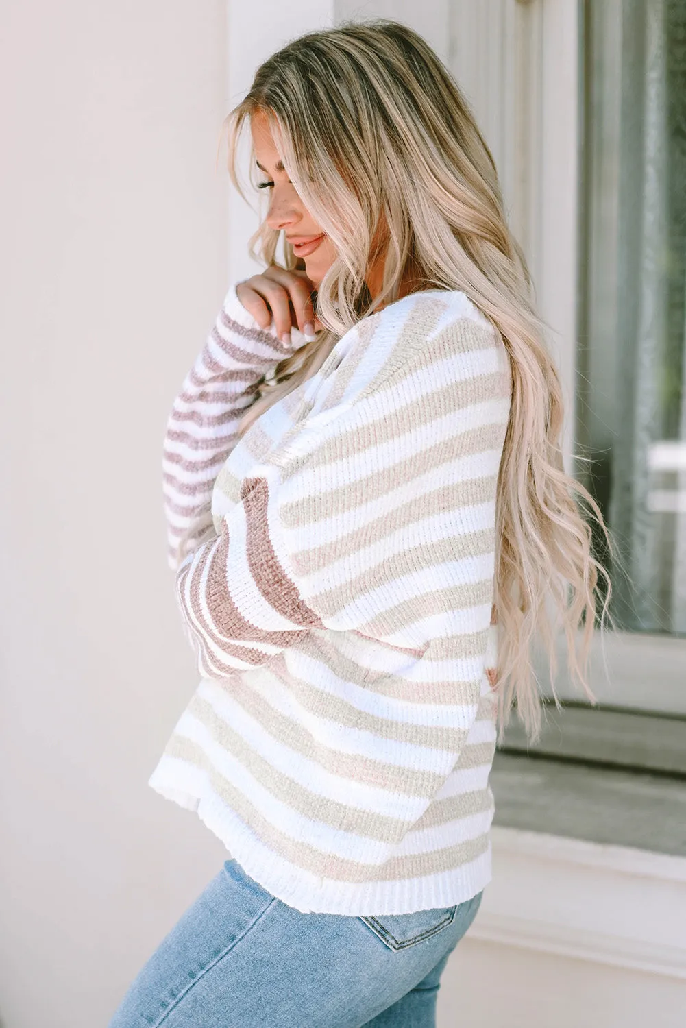 Stripe Blocked Drop Shoulder Slouchy Sweater sold by Beagle Boutique product image thumbnail 3