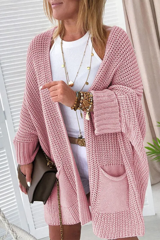 Pink Oversized Fold Over Sleeve Open Front Cardigan sold by Beagle Boutique