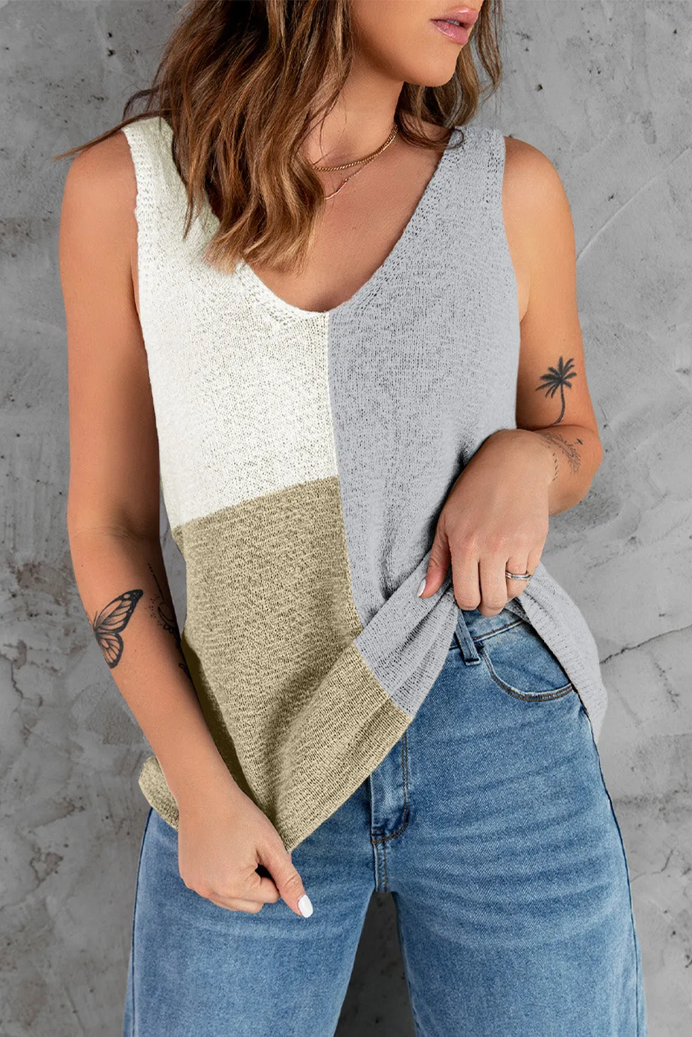 Grey Colour Block Knitted Tank Top sold by Beagle Boutique