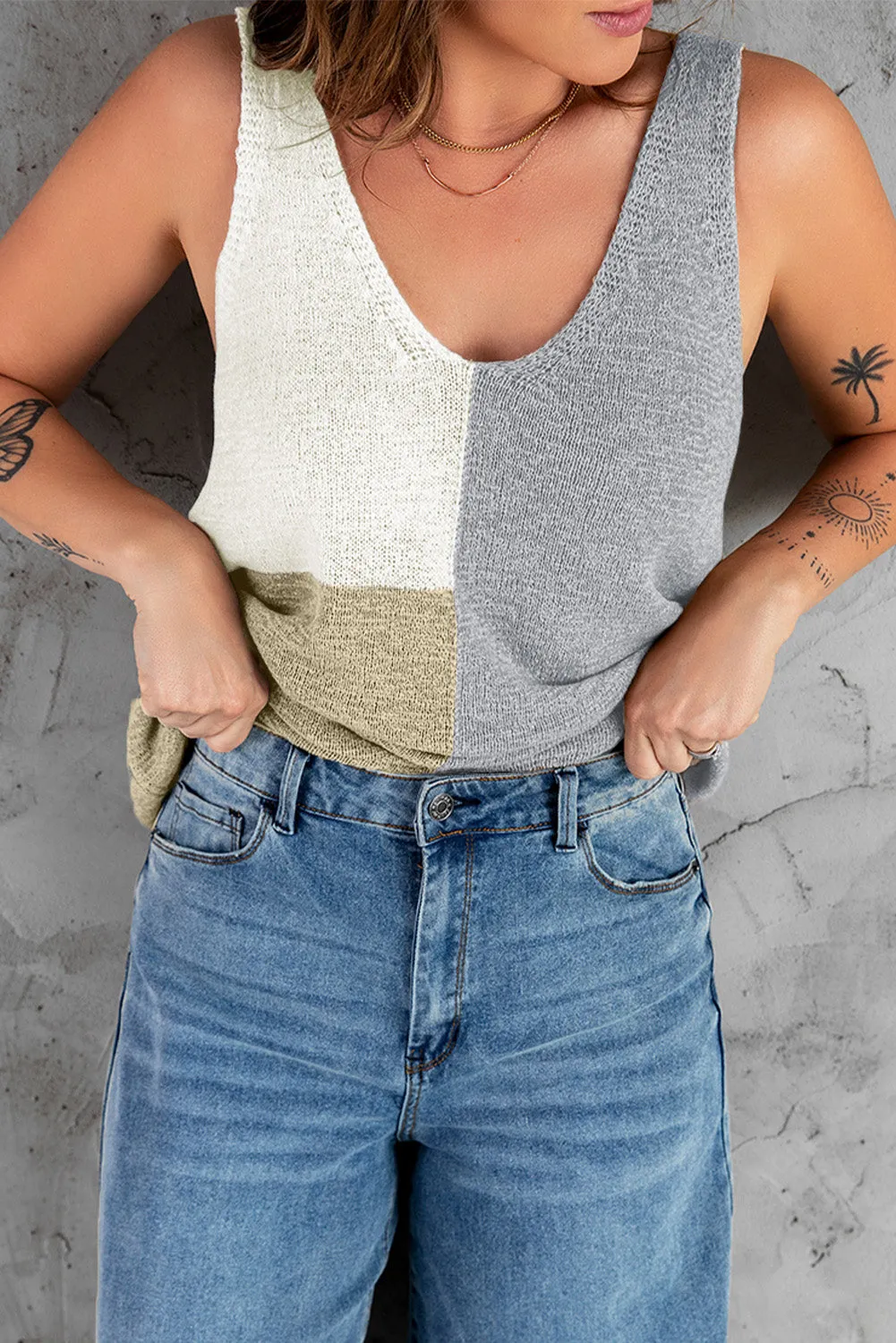Grey Colour Block Knitted Tank Top sold by Beagle Boutique product image thumbnail 5