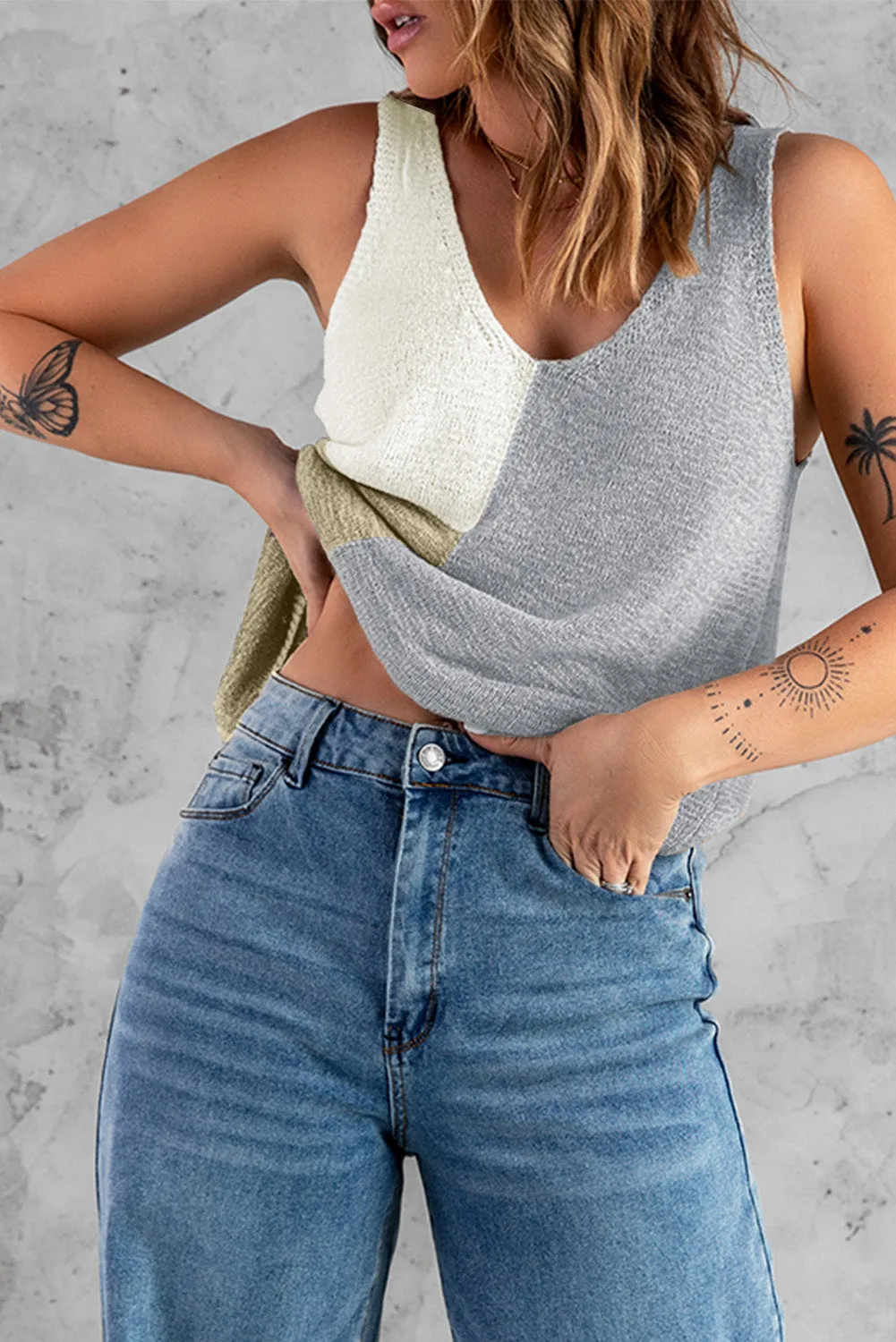 Grey Colour Block Knitted Tank Top sold by Beagle Boutique product image thumbnail 3