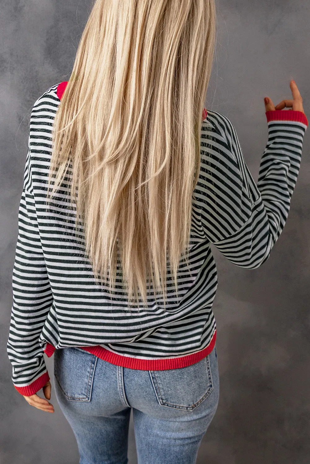 Contrast Trimmed Striped Drop Shoulder Sweater sold by Beagle Boutique product image thumbnail 2