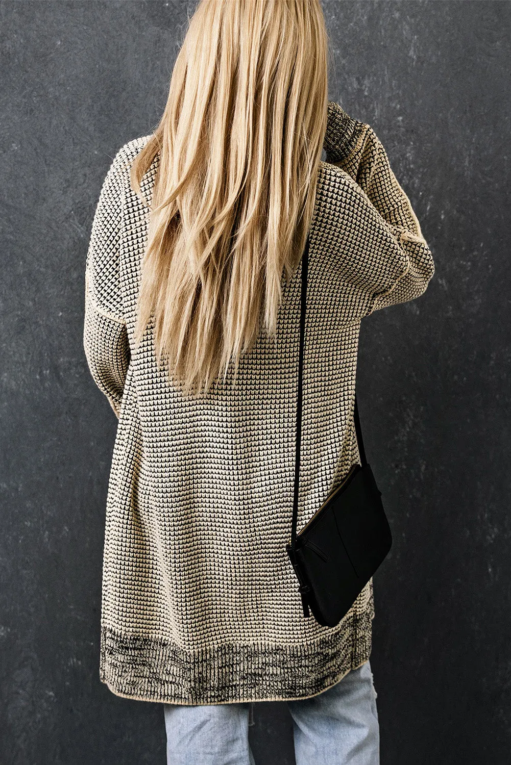Beige Plaid Knitted Long Open Front Cardigan sold by Beagle Boutique product image thumbnail 2
