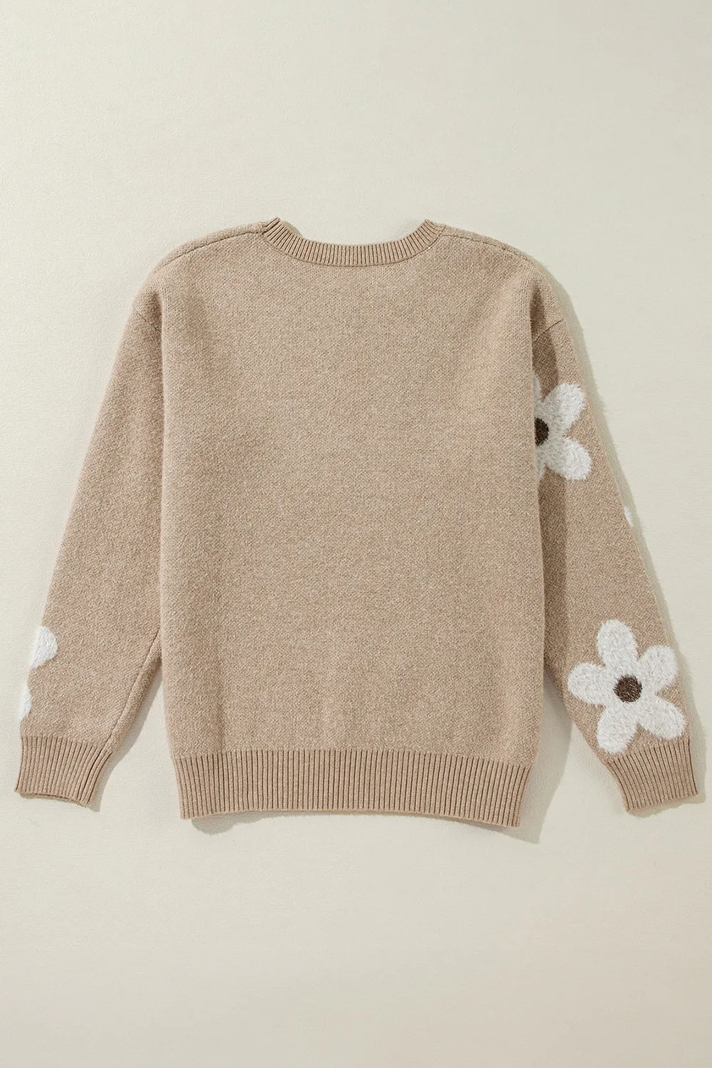 Parchment Flower Pattern Ribbed Trim Crew Neck Sweater sold by Beagle Boutique product image thumbnail 5