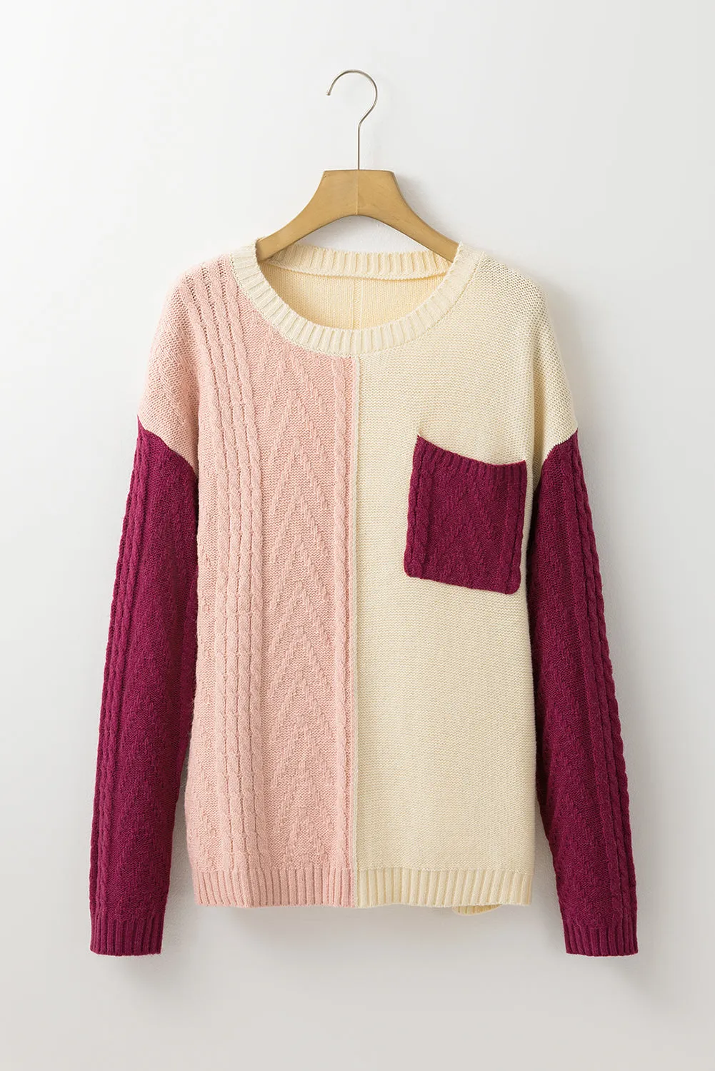 Rose Tan Colourblock Patched Pocket Drop Shoulder Sweater sold by Beagle Boutique product image thumbnail 5